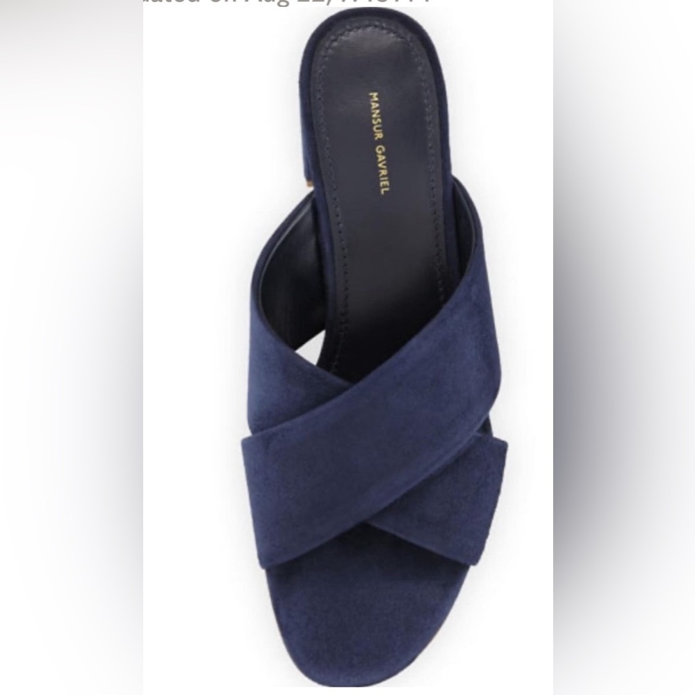 ❤️ MANSUR GAVRIEL NAVY BLUE CRISS CROSS SUEDE SLIP ON SLIDES HEELS 36.5 ITALY